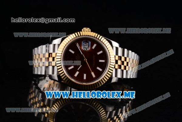 Rolex Datejust II Asia 2813 Automatic Two Tone Case/Bracelet with Brown Dial and Stick Markers (BP) - Click Image to Close